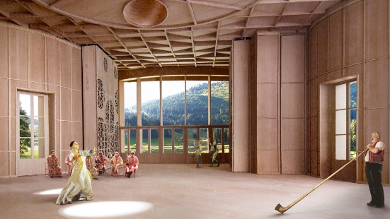 Visualisation of the sound house brightly lit