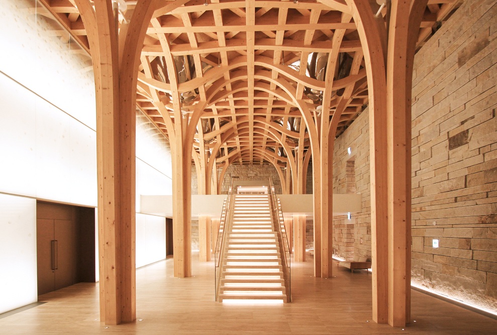 Haesley Nine Bridges Golf Club, interior shot, stairs in the Learning Centre, with artificial light